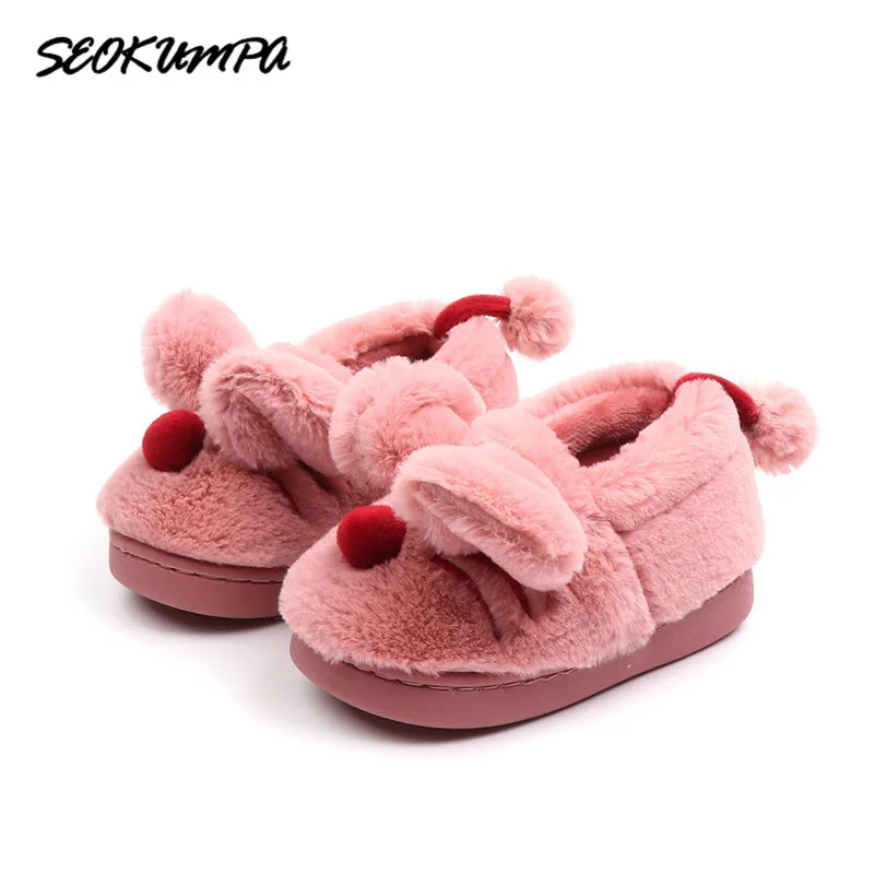 

2018 Winter Children's Slippers Boys/Girls Indoor Slippers Cute Plush Warming Cotton Shoes Home Toddler Baby Velvet Shoes
