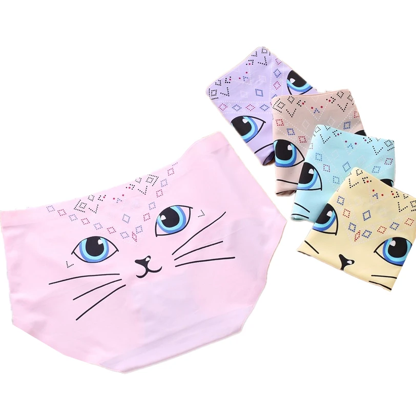 Cute Cat Print Panties Women Underwear Invisible High Waist Female Sexy