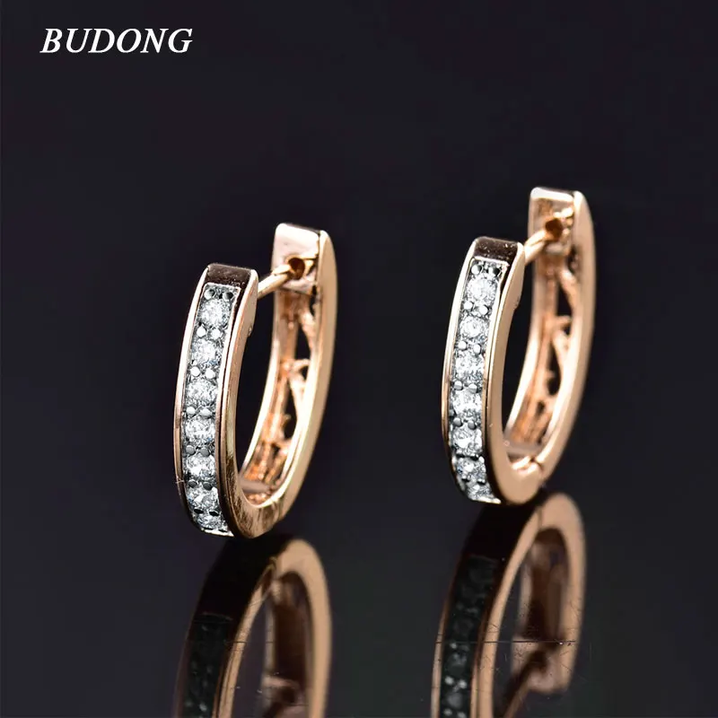 BUDONG Fashion Women Circle Huggies Earing Silver Gold Color Hoop Earring White font b Crystal b