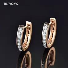 BUDONG Fashion Women Circle Huggies Earing Silver/Gold-Color Hoop Earring White Crystal Cubic Zircon Engagement Jewelry XUE110