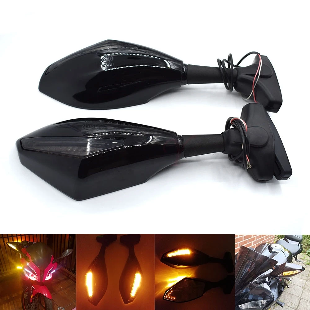 

Universal Motorcycle Rear View Side Wing Mirrors w/ LED Turn Signal Light For Kawasaki Ninja 500R EX500 650R EX650 ER-6F ER-6N