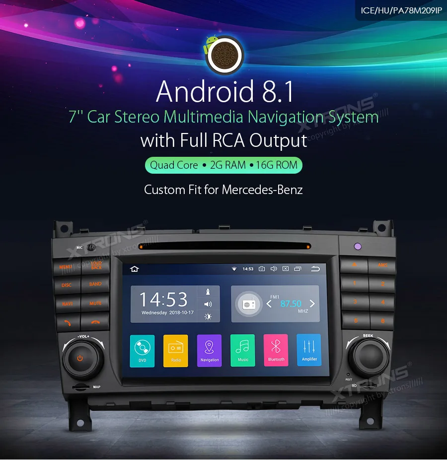 Clearance 7" Android 8.1 OS Car Multimedia DVD Navigation GPS Radio for Mercedes-Benz CLK-Class W209 2005-2006 & C-Class W203 2004-2007 1