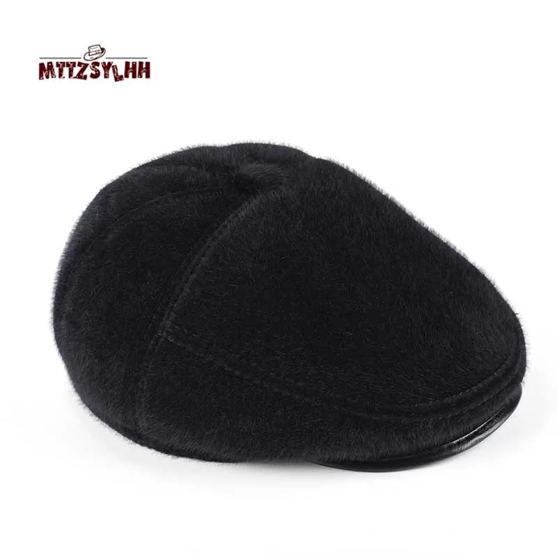 

MTTZSYLHH Men's winter thickening imitation mane classic beret warm outdoor with earmuffs