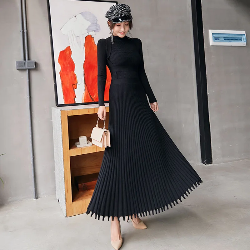 Winter autumn high quality Women Long Knitted Dress Sexy vestidos Back Slim Sweater Dress Fit And Flare Thicken Warm Dress