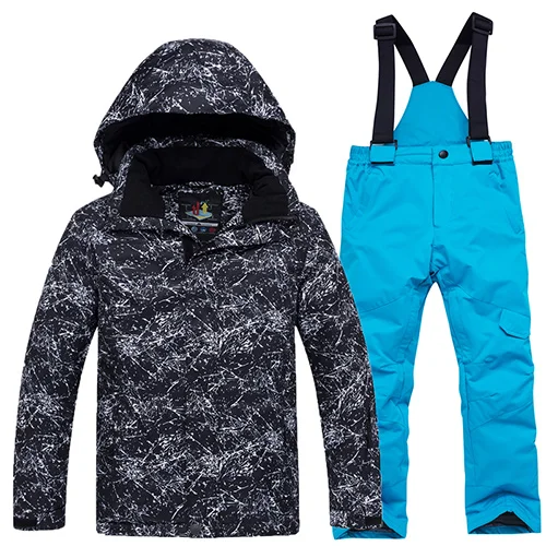 Лыжный костюм для девочек и мальчиков Новинка года, лидер продаж, водонепроницаемая теплая зимняя одежда Детские лыжные костюмы Лыжная куртка и штаны для сноуборда до-30 градусов - Цвет: color1