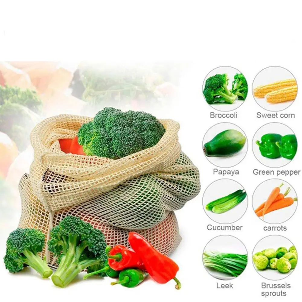 

1PC Useful Vegetable Bags Eco Cotton Shopping Bag Reusable Organic Cotton Storage Mesh Bags Washable for Kitchen Home