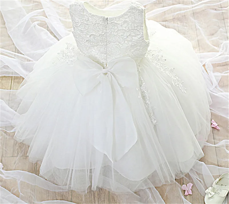 Нарядное платье для маленьких девочек наряд для первого дня рождения рождественское платье на свадьбу для маленьких девочек кружевное платье на крестины одежда для детей 2 лет - Цвет: White sleeveless