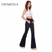 

DOMODA Apparel High Waist Vintage Bell Bottom Pants Sexy Deep Black Casual Wide Leg Pants Elegant Pocket Button Flare Pants