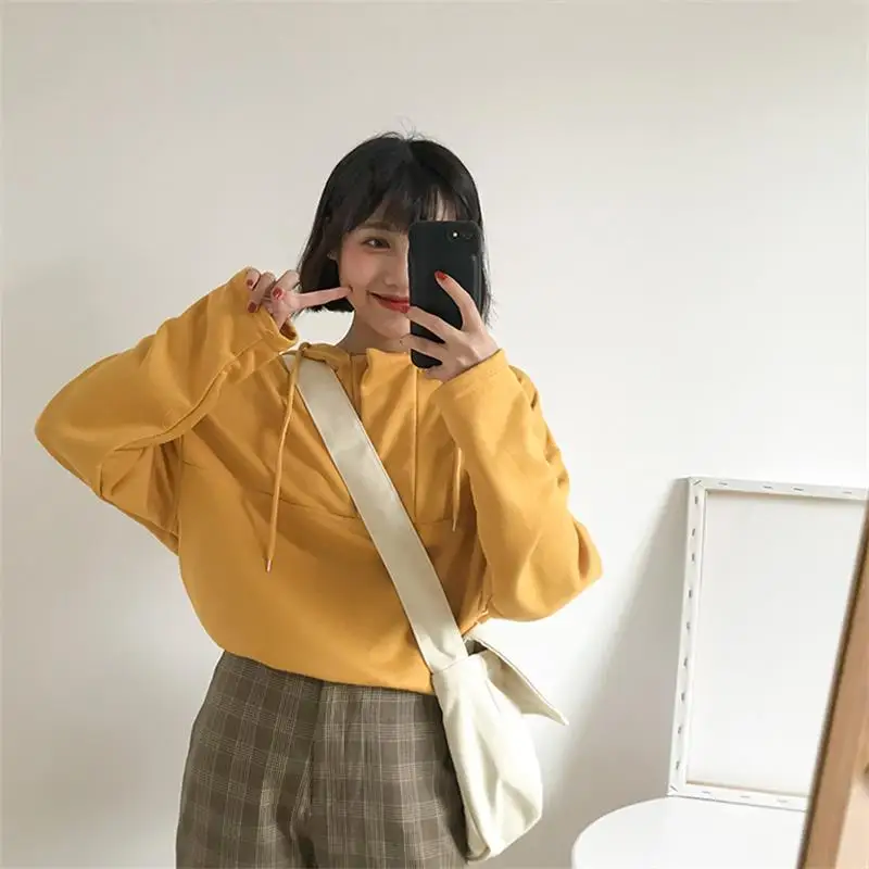 Женские толстовки Harajuku Ulzzang в студенческом стиле однотонные свободные с
