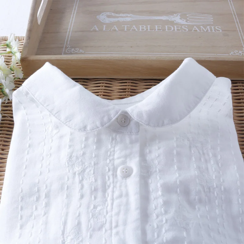 

Solid white cotton 100% long sleeve handmade embroidery shirt vintage blouse female 2019 spring