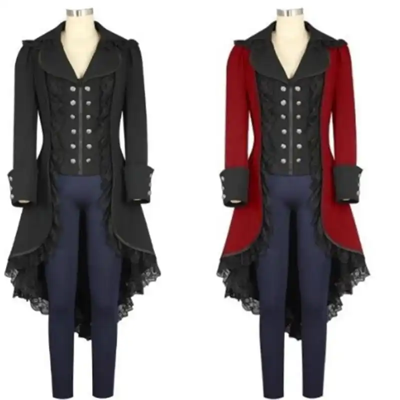 ZLY Medieval Gothic Steampunk Corset Tailcoat Halloween Costumes for Women Victorian Renaissance Pirate Vampire Jackets Coat