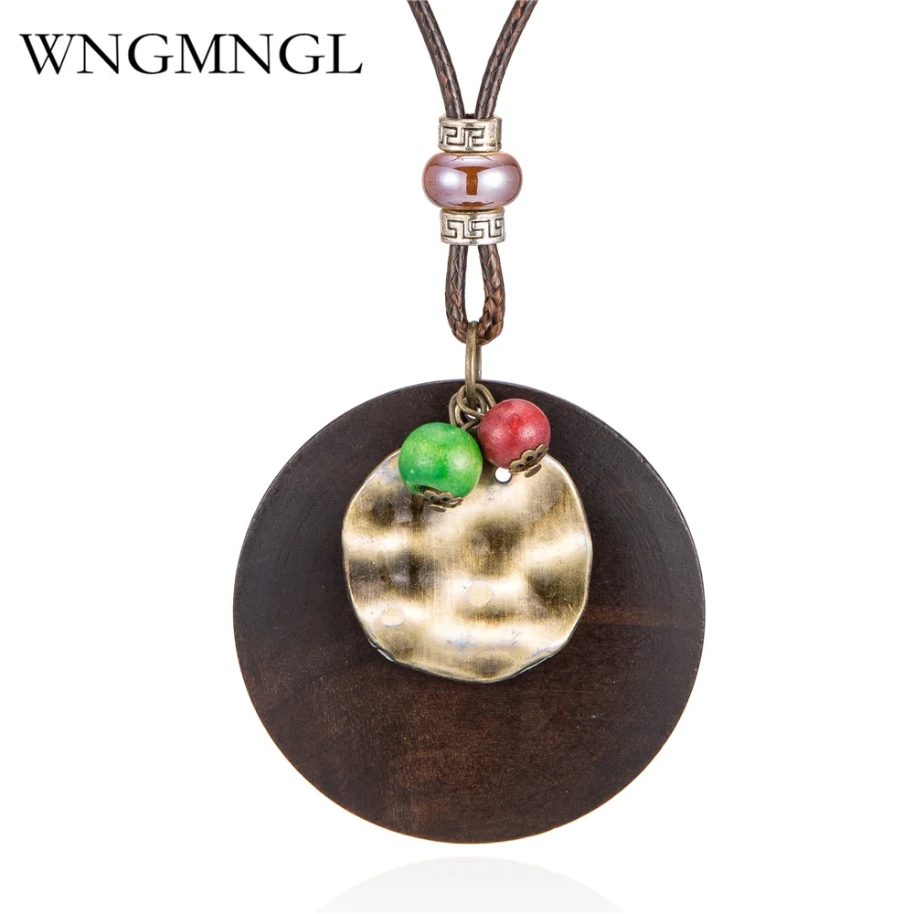 

WNGMNGL Women Jewelry Long Necklaces Fashion Round Wooden Charm Necklaces & Pendants Women Collares Mujer Choker Bijoux Femme