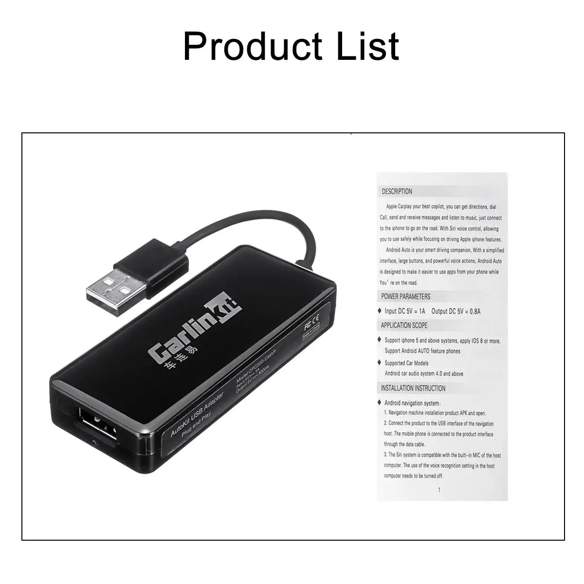 Белый Carlinkit USB Smart Link для Apple CarPlay Dongle для Android навигационный плеер мини USB Carplay Stick с Android Auto