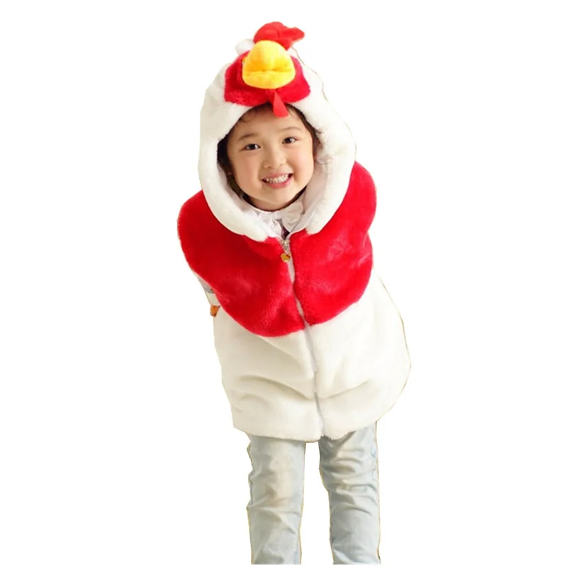 

DOUBCHOW Cock Animal Vest Children's Cartoon Block Color Chicken Winter Hooded 2017 Kids Girls Boys Plush Coat Cosplay Clothing