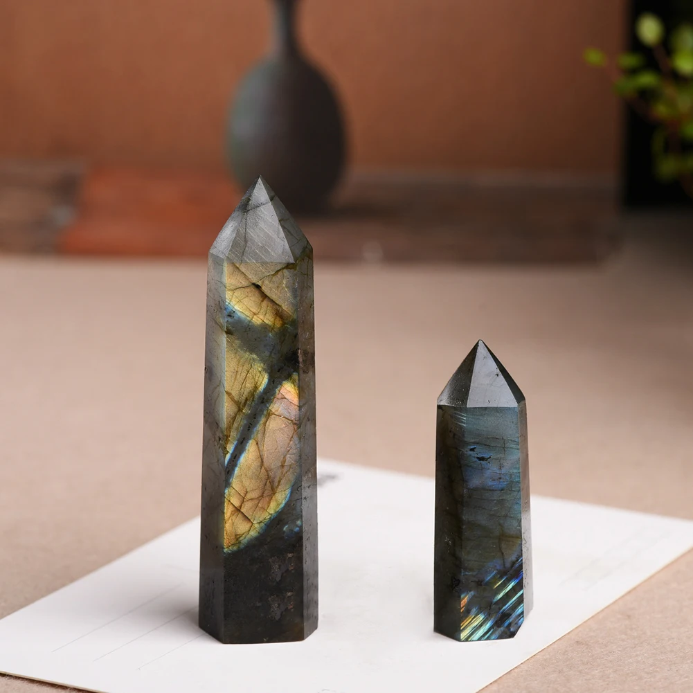 Натуральный Лабрадорит лунный камень хрустальный камень шестигранный край дегаузсинг энергетический камень кварц для украшений
