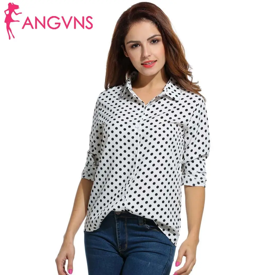 ANGVNS OL Polka Dot Blouse Shirt Women Autumn Long Sleeve Casual Shirts Ladies Office Work Elegant Tops Office Slim Tops Blouses Blouses