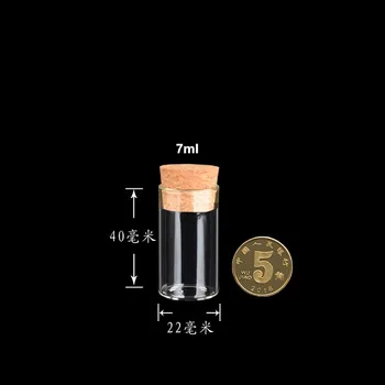 

100pcs 22*40mm 7ml glass test tube bottles cork topped small storage