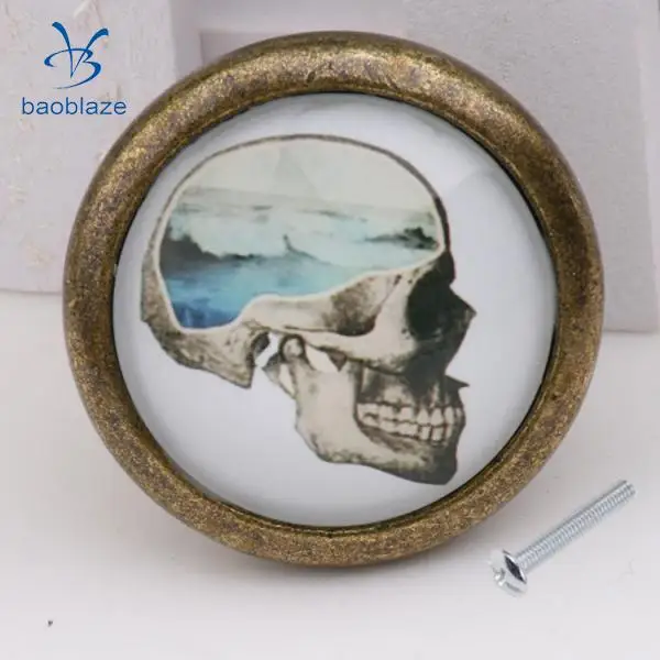 2pcs Skull Pattern Vintage Metal Door Knob Cupboard Cabinet Bin Drawer Dresser Pulls Handle Knob Furniture Hardware #9
