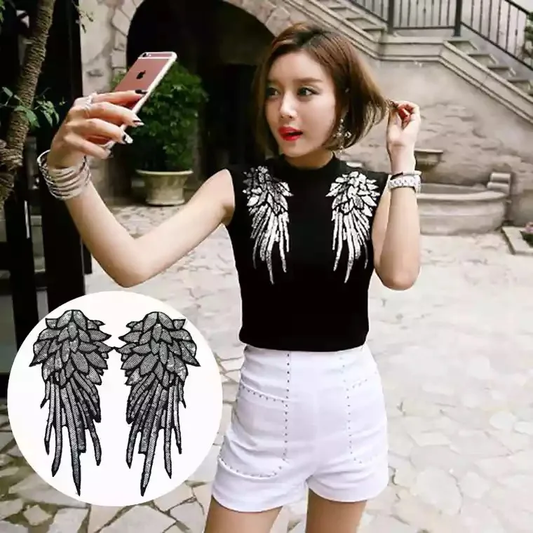 

1 Pair Sliver Sequins Patch for Clothes T-shirt DIY Wings Patches Appliques for clothing Sew-on Embroidered Patch