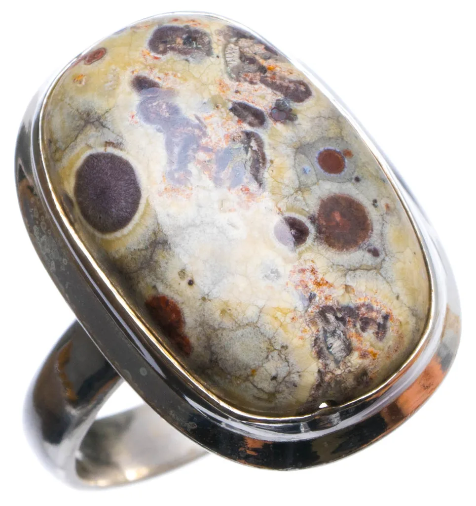 

Natural Leopard Skin Jasper Handmade Unique 925 Sterling Silver Ring, US size 7.5 X2377