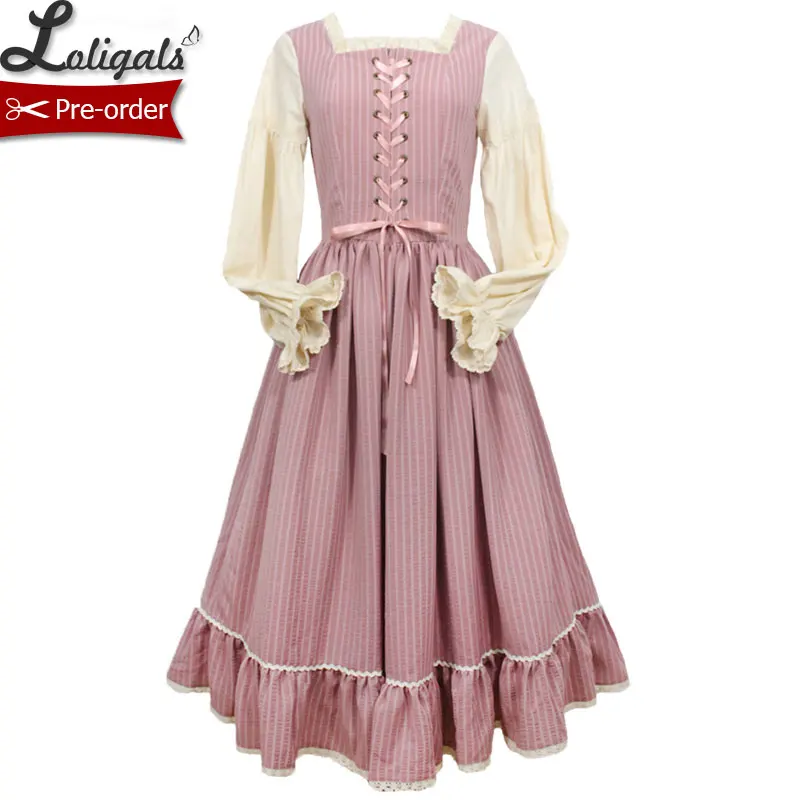 

Custom Tailored ~Vintage Women's Long Sleeve Long Dress Striped Drawstring Midi Dress by Miss Point