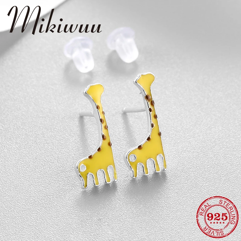 

Real 925 Sterling Silver Cute animal Enamel giraffe shape DIY gift fashion fine Stud Earrings luxury Creative Jewelry