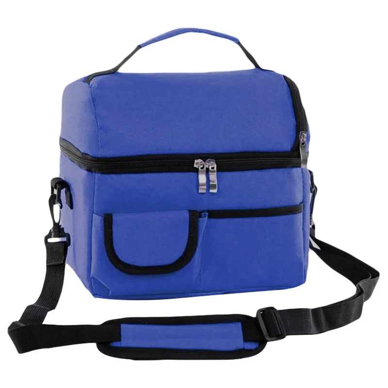 Oeak Double Deck Lunch Tote Thermal Insulation Bag Waterproof Food Fresh Keeping Lunch Bag Multifunction Picnic Box - Цвет: blue1