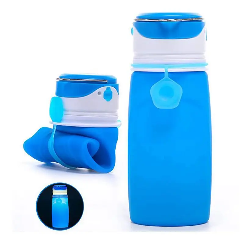 

TOP!-Collapsible Water Bottles with USB Rechargeable LED Light,550ml Foldable Bottle,New Favourite for Outdoor Camping,Food Gr