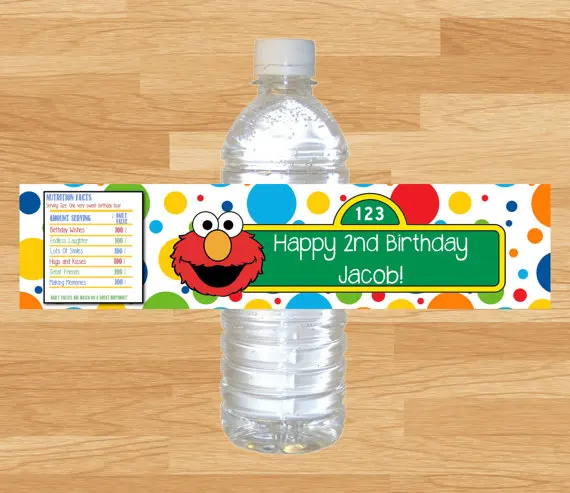 Customized Personalized Sesame Street Elmo Bottle Water Labels Wrappers Stick Baby Birthday Party Decorations Kids Supplies