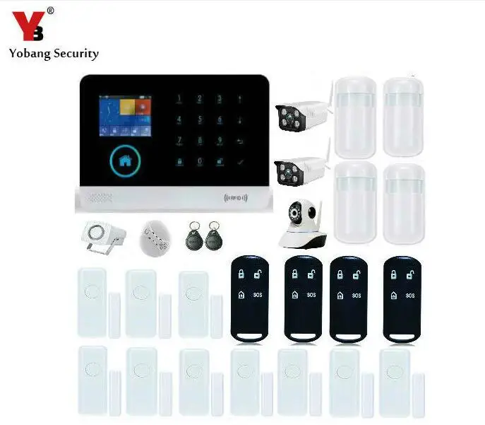 

YobangSecurity Touch Keypad Wifi GSM GPRS RFID Home Security Voice Burglar Alarm Smoke Fire Detector Door Outdoor IP Camera