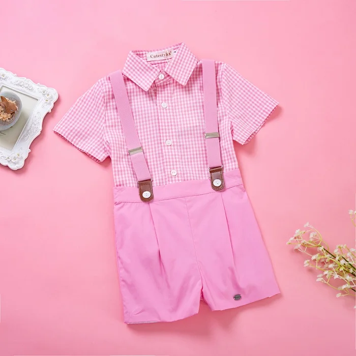 Pettigirl/короткие комплекты одежды для мальчиков летняя детская одежда розового цвета в клетку топ в клетку с шортами детская одежда B-DMCS103-B235-PINK - Цвет: As picture