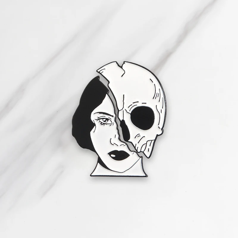 

Woman Skeleton Face Enamel Brooches Skull Pins for clothes bag buckle Button Badge Gothic Punk Jewelry Gift for Friends