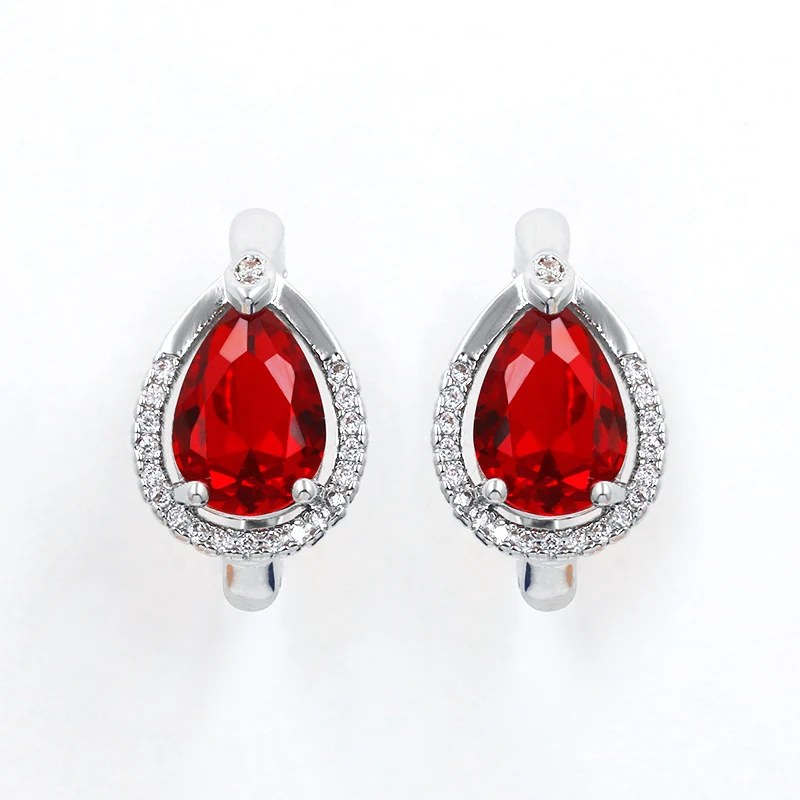 

WEIMANJINGDIAN Pink Red Green and Clear Cubic Zirconia Crystal CZ Zircon Teardrop Earrings for Women in Assorted Colors