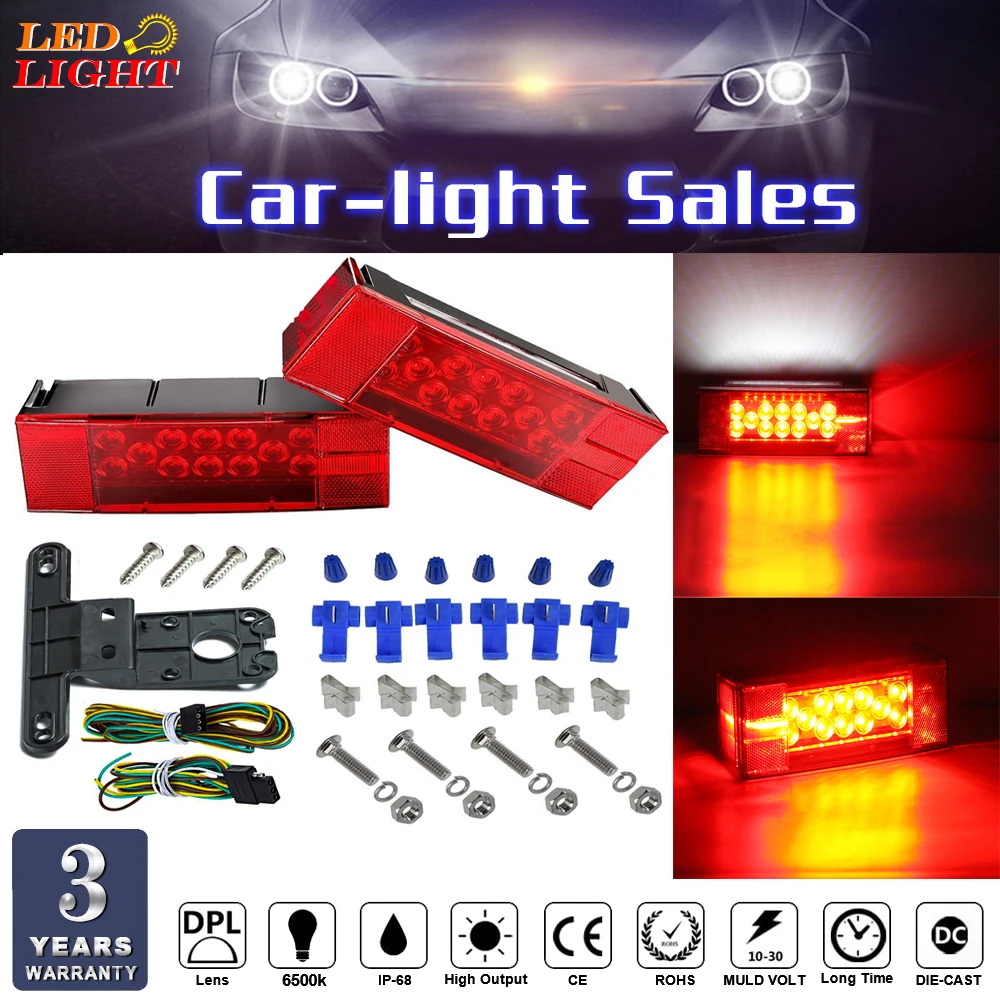 

keyecu Submersible Pairs Rectangular LED Low Profile Trailer Light Kit Red/White Stop Turn Tail License Brake Running Lights 12V