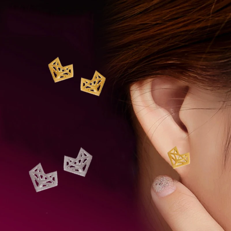 

Sale 1Pair High Quality Golden Allergy Free Fashion Origami Fox Stud Earrings Animal Silvery Arrival 2019 Free Shipping
