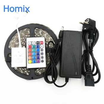 

RGB LED Strip 5050 color changie fleixble strips tape+24 Keys remote controller+12V 5A adapter warm white/blue/green/red/yellow