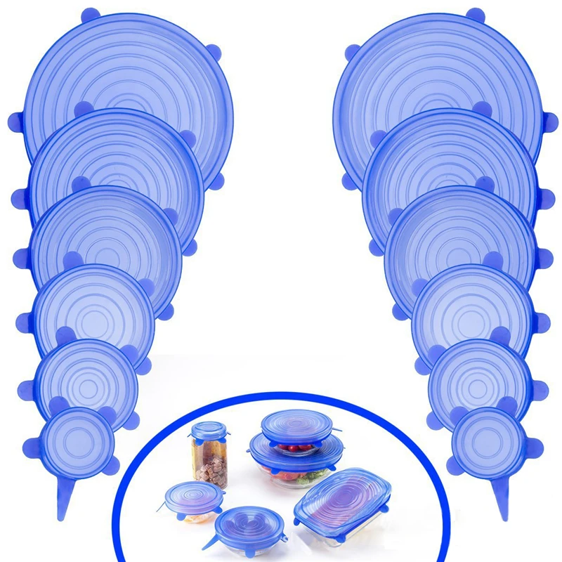 6 шт. силиконовые растягивающиеся крышки Универсальная крышка Силиконовая пищевая плёнка чаша горшок крышка-силиконовая миска крышка сковорода кулинарные кухонные принадлежности