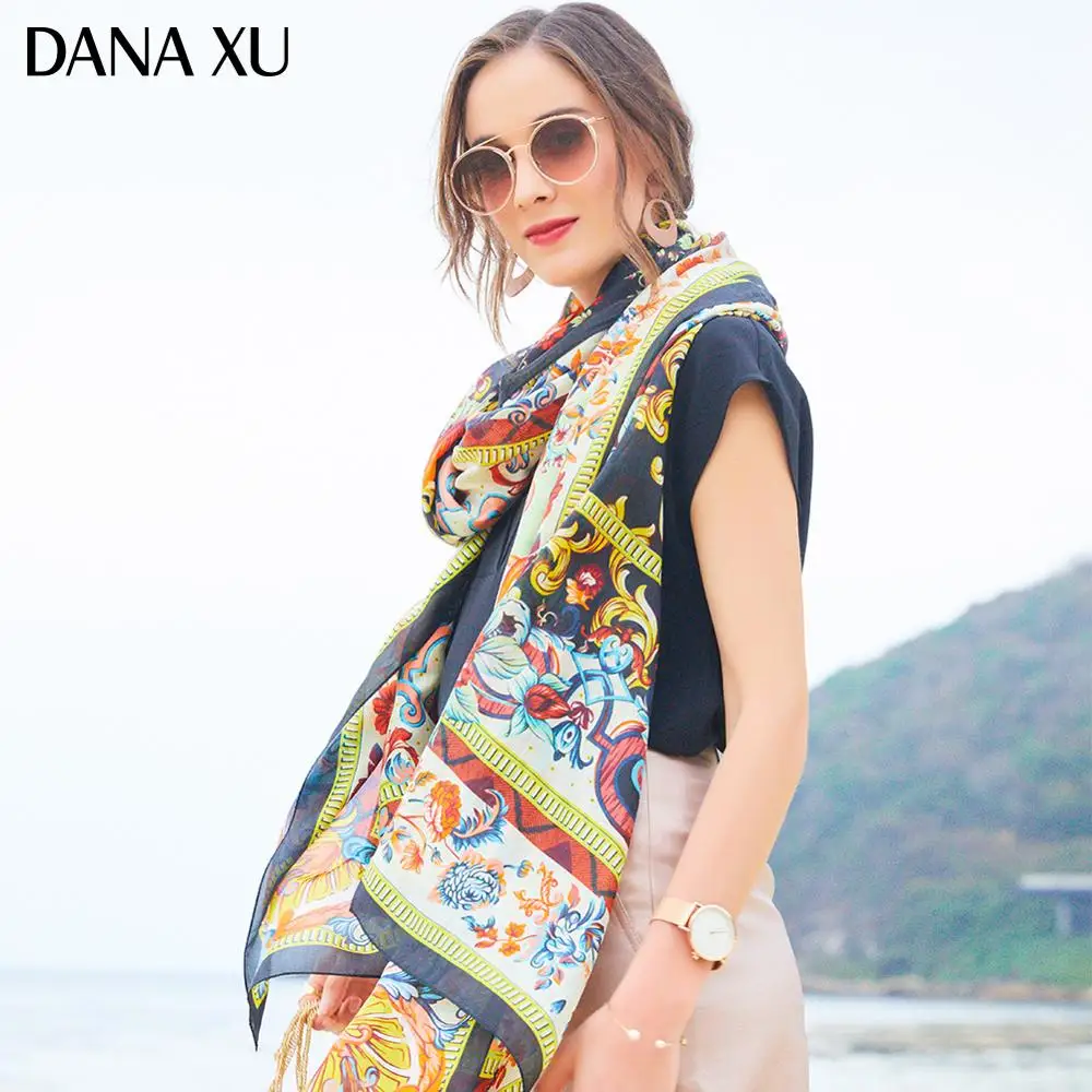 

Silk Long Scarf Luxury Brand Women New Design Beach Blanket Shawl Wear Swimwear Bandana Hijab Face Shield Foulard 245*110cm 2019