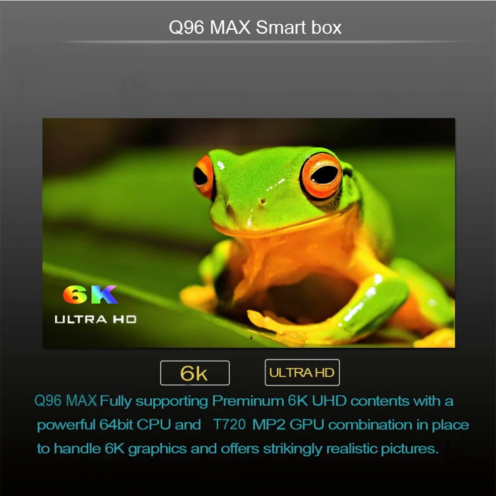 Android 9.0 smart set top box Q96MAX 32GB flash 4GB DDR III WIFI 2.4G Support SD HD Max 6K pixel 1 High speed USB 3.0