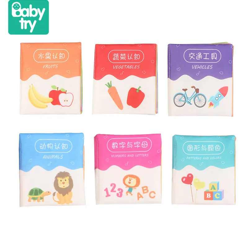 

Babytry 6pcs Colorful Baby Reading Educational Toys Animal Fruit Rustle Sound Soft Cloth Books For Infant Toddler Early Learning