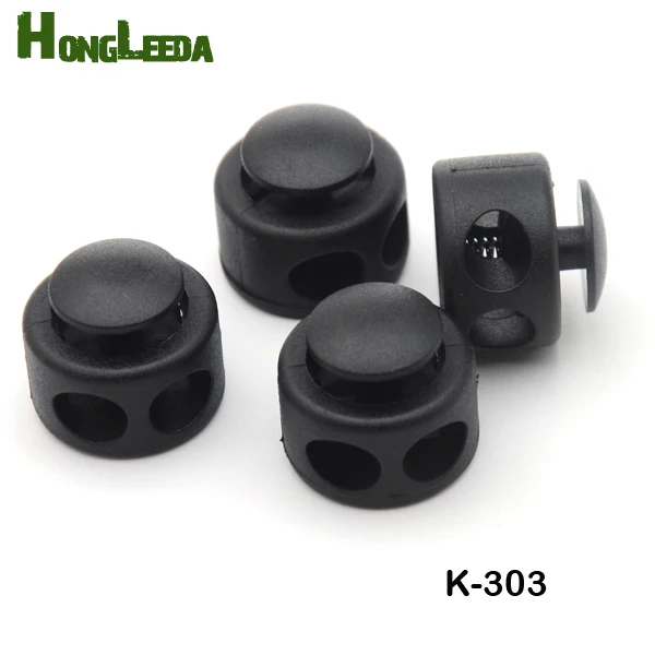 

50pcs/lot K-303 big black plastic round ball cord lock toggles plastic 2-hole stoppers for 7mm bungee shock cord free shipping