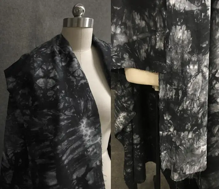 

Black Handmade Flower Dyeing Splashing Ink Patterns Washing Jean Jacket Fabric printing dyeing textiles polyester fabric C197