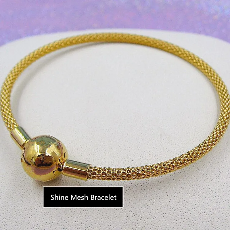 

2019 NEW Charm Engraved S925 Silver moment bangle mesh shine bracelet pandoras chain for women DIY jewelry,1pz