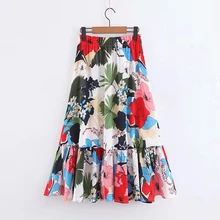 ZXQJ женские новые юбки с цветочным принтом летние пляжные женские шикарные Плиссированные Миди юбки Boho Девушки Высокая талия юбка Jupe Femme