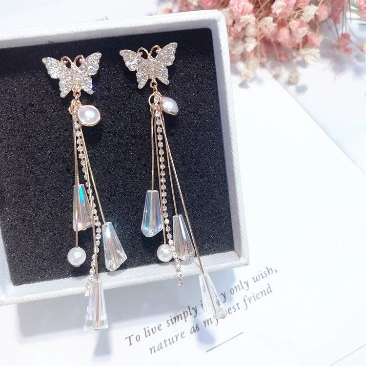 

2018 Hot Sale Charm Shiny Zircon Butterfly Women Gift Fashion Jewelry Dangle Rhinestone Chain Drop Earrings Bijoux Pendiente