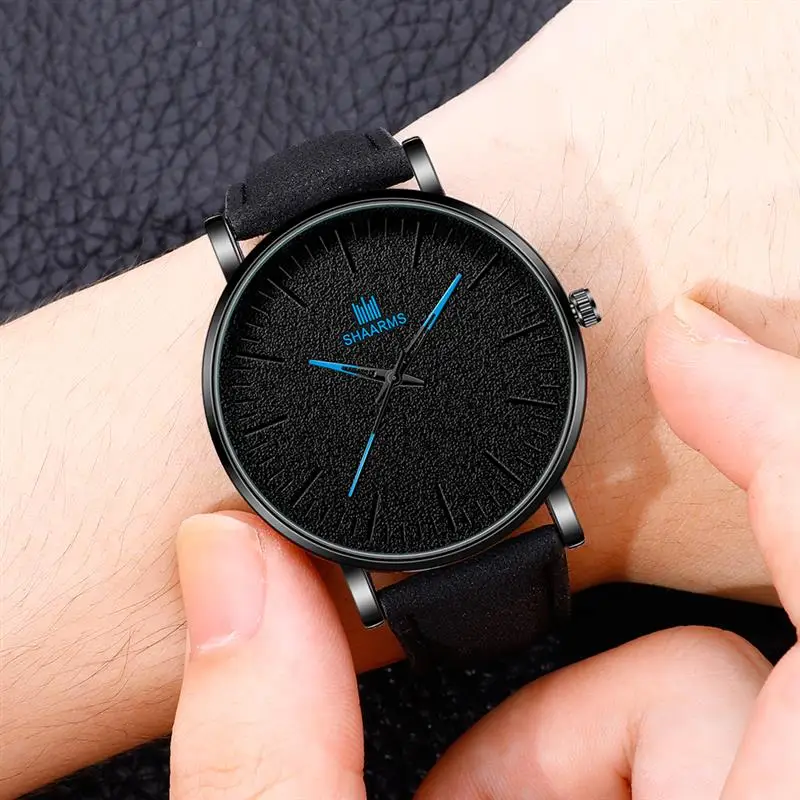 

New Arrival Luxury Brand Watch For Men Leather Band Stainless Steel Quartz Wristwatch Male Man Sport Watches Black