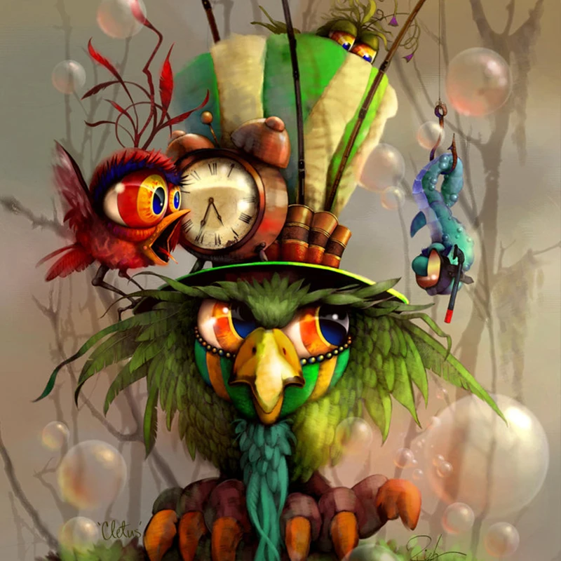 

Full square / round diamond 5D DIY diamond painting "Owl and bird clock" 3D diamond embroidery cross stitch mosaic decoration