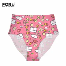 FORUDESIGNS/бикини с высокой талией низ купальника трусы для женщин 3D мультфильм милый медсестры Печать Сексуальные Купальники бразильские трусики
