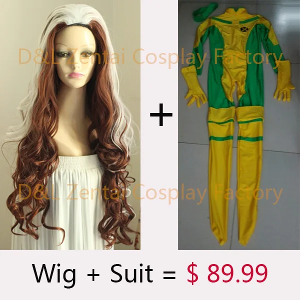 Костюм на Хэллоуин, X-men Rogue косплей костюм, желтый и зеленый Облегающий комбинезон из синтетической эластичной ткани костюм супергероя для женщин с париком - Цвет: Suit Add Wig