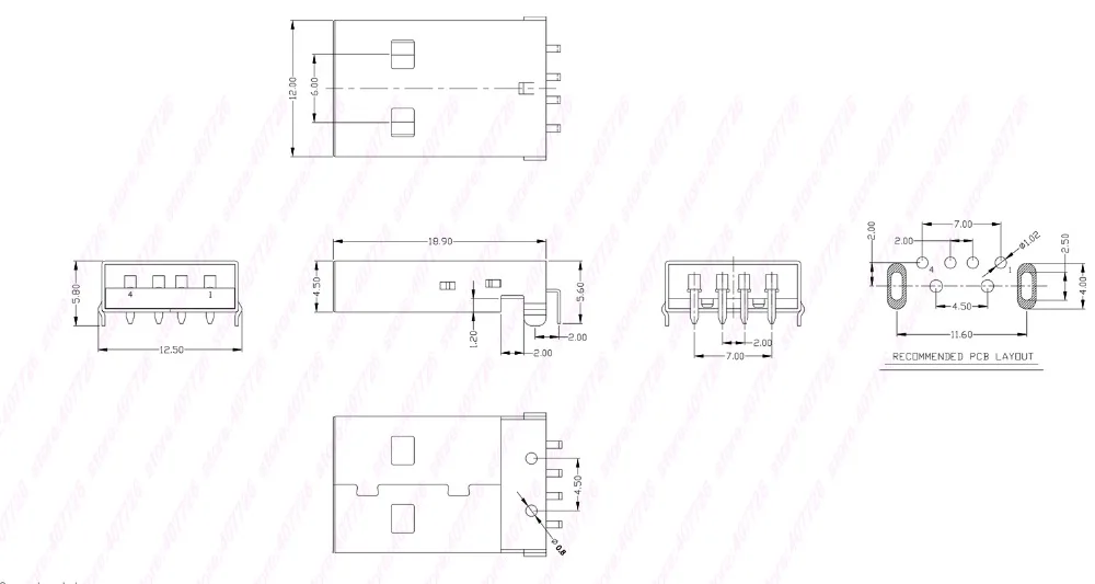usb公头插脚L=18.9